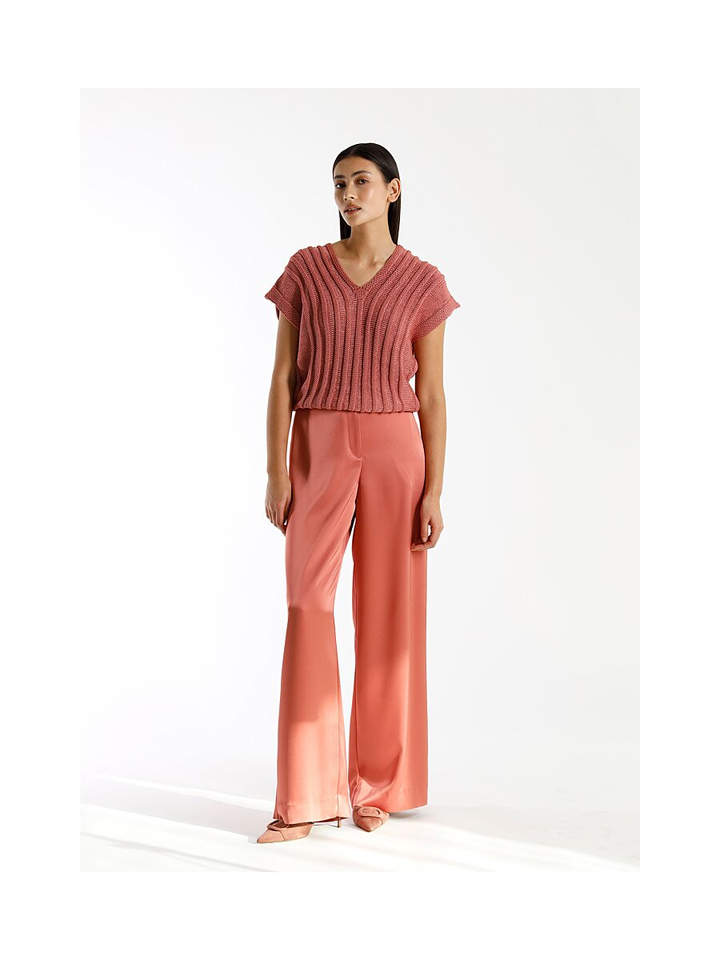 Roestkleurige glanzende losvallende broek Torcia Furore