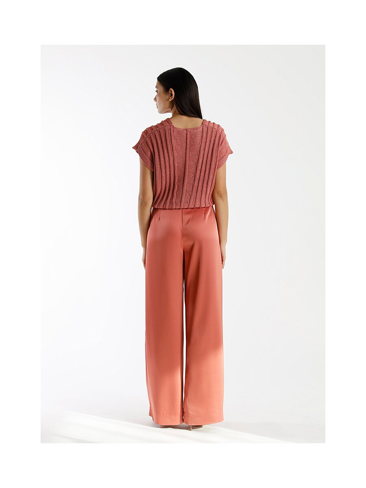 Roestkleurige glanzende losvallende broek Torcia Furore