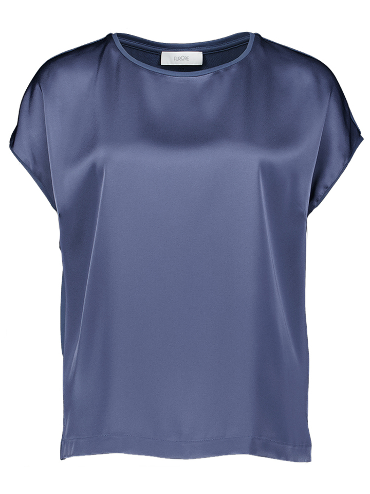 Jeansblauwe T-shirt met zijden voorzijde Tomo Furore