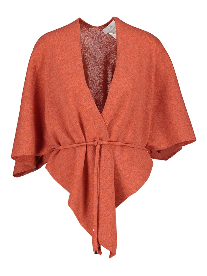 Koraal kleurige poncho in wol en cashmere Wonder Furore 