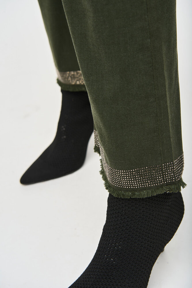 Kaki kleurige broek met strass Classic Straight Joseph Ribkoff