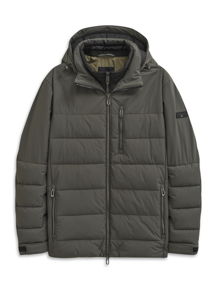 Groene padded water en winddichte jas met rits en kap Bugatti