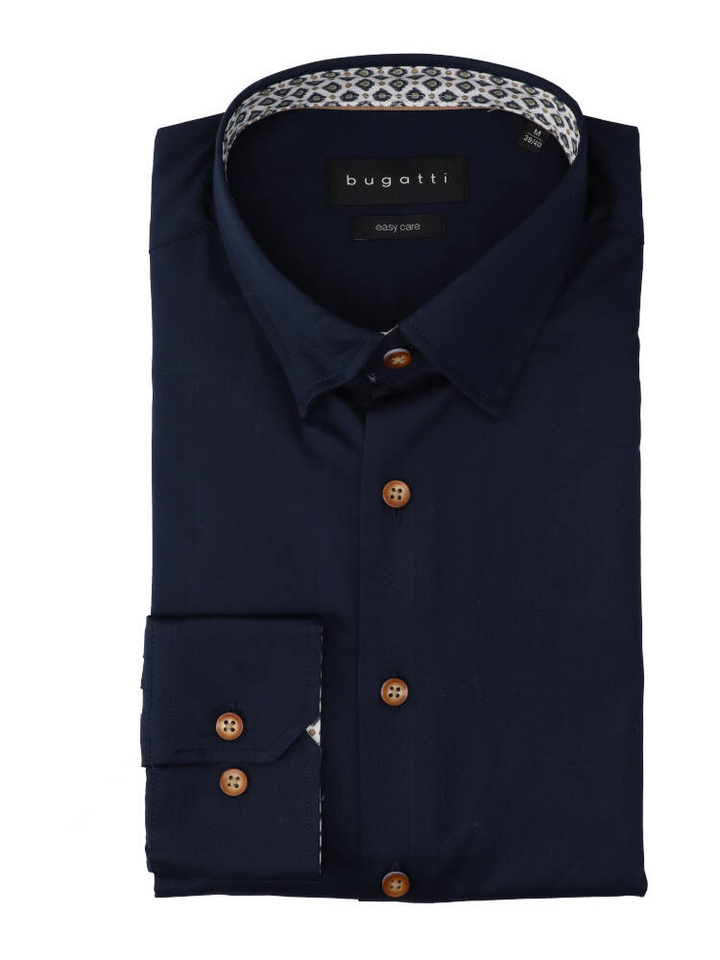 Donkerblauw katoenen hemd (regular fit) met lange mouwen Bugatti