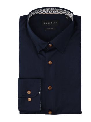Bugatti Donkerblauw katoenen hemd (regular fit) met lange mouwen