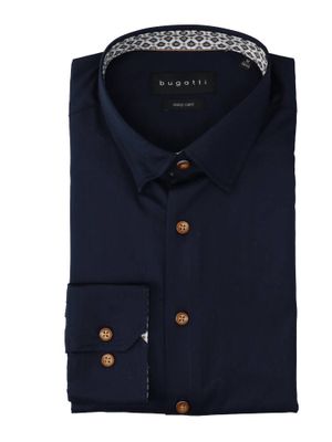 Donkerblauw katoenen hemd (regular fit) met lange mouwen Bugatti