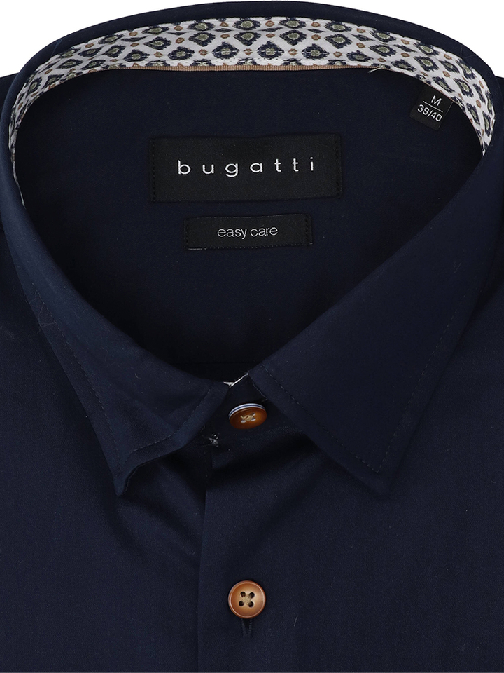 Donkerblauw katoenen hemd (regular fit) met lange mouwen Bugatti