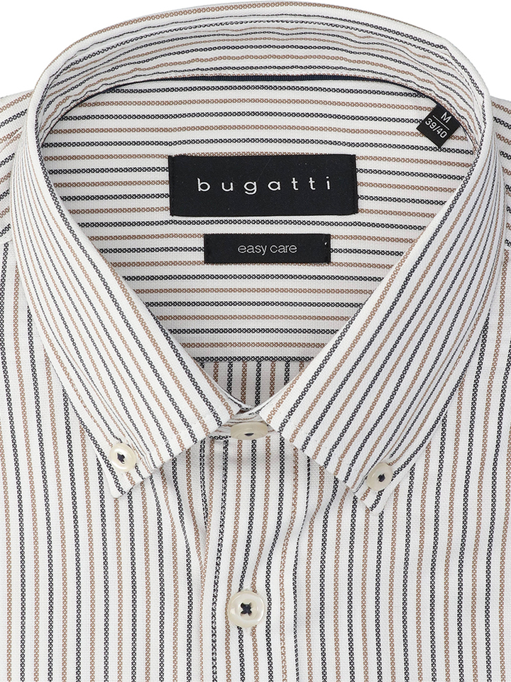 Wit katoenen hemd (regular fit) met strepen en lange mouwen Bugatti