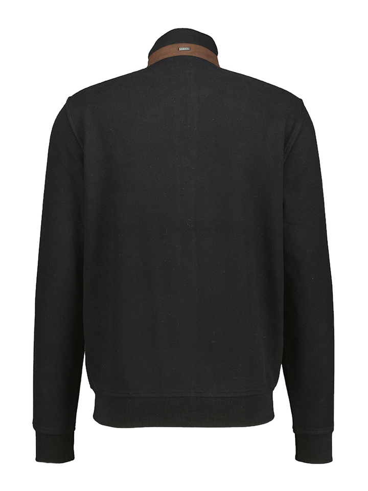 Kaki groene cardigan met rits en zwarte mouwen in sweaterstof Bugatti