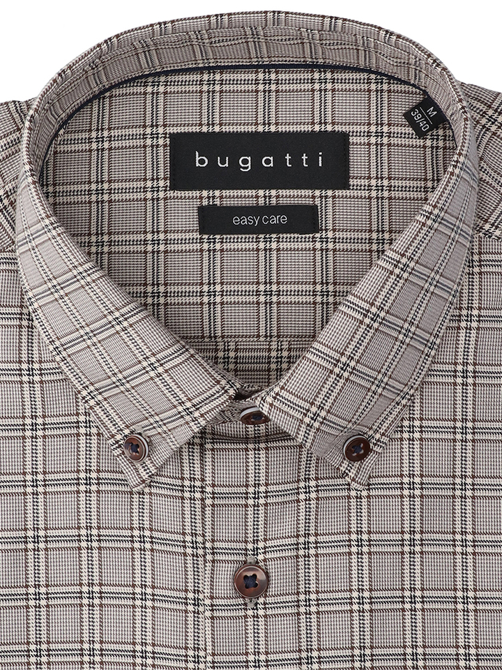 Bruin katoenen hemd (regular fit) met ruiten en lange mouwen Bugatti