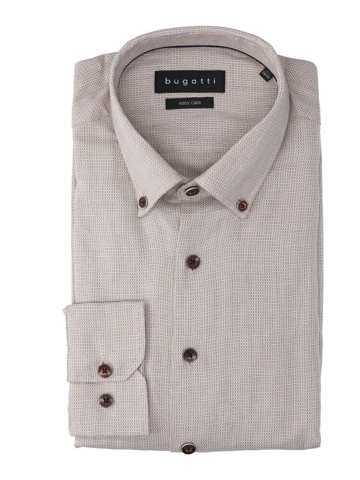 Bruin katoenen hemd (regular fit) met details en lange mouwen Bugatti
