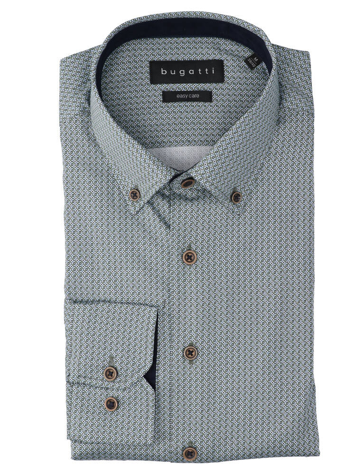 Groen katoenen hemd (regular fit) met details en lange mouwen Bugatti