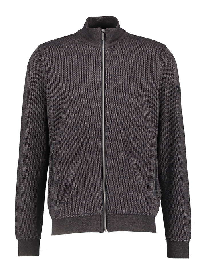 Donkerbruine gilet met rits en motief Bugatti 