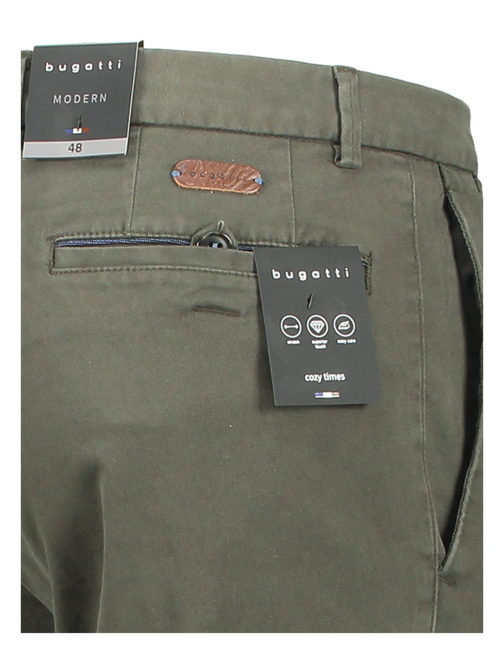 Kaki slim fit broek Bugatti