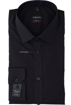 Venti Zwart katoenen gekleed hemd slim fit met lange mouwen