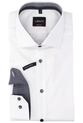 Venti Wit katoenen hemd slim fit met lange mouwen