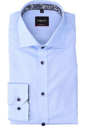 Venti Blauw katoenen gekleed hemd slim fit met lange mouwen