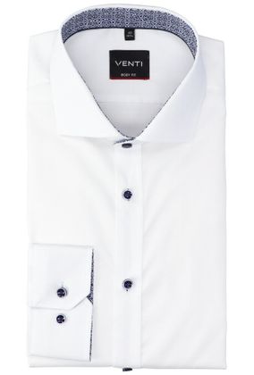 Venti Wit katoenen gekleed hemd slim fit met lange mouwen en donkere knopen