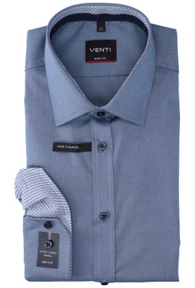 Venti Blauw katoenen hemd smim fit met extra lange mouwen