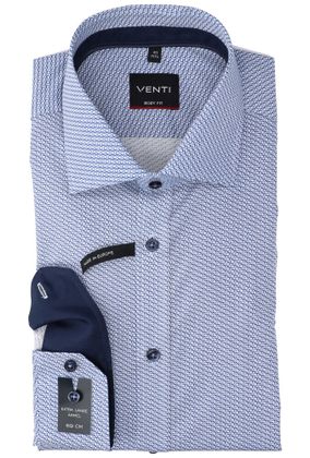 Venti blauw katoenen hemd slim fit met bolletjesprint en extra lange mouwen