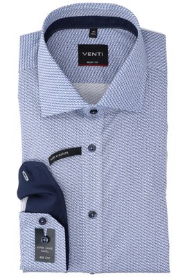 blauw katoenen hemd slim fit met bolletjesprint en extra lange mouwen Venti