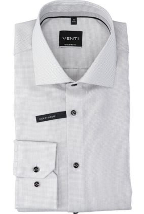 Venti Wit en grijs katoenen hemd slim fit met lange mouwen