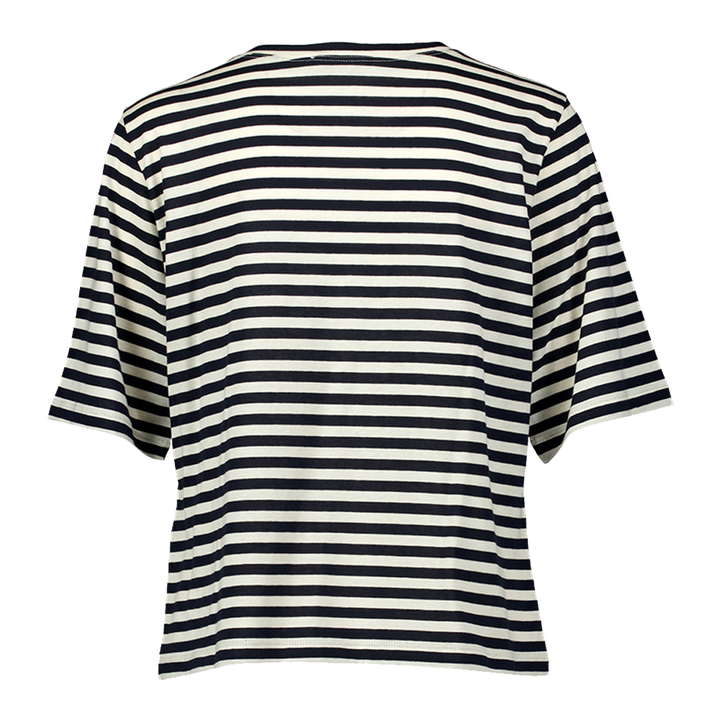 Zwart ecru gestreepte t-shirt met bloem broche Seventy 