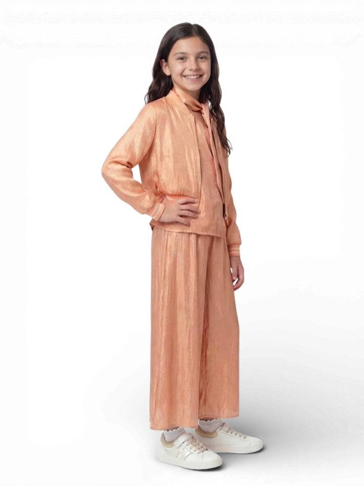 Oranje glanzend vestje met gestreepte boord Roxanne Blue Bay 