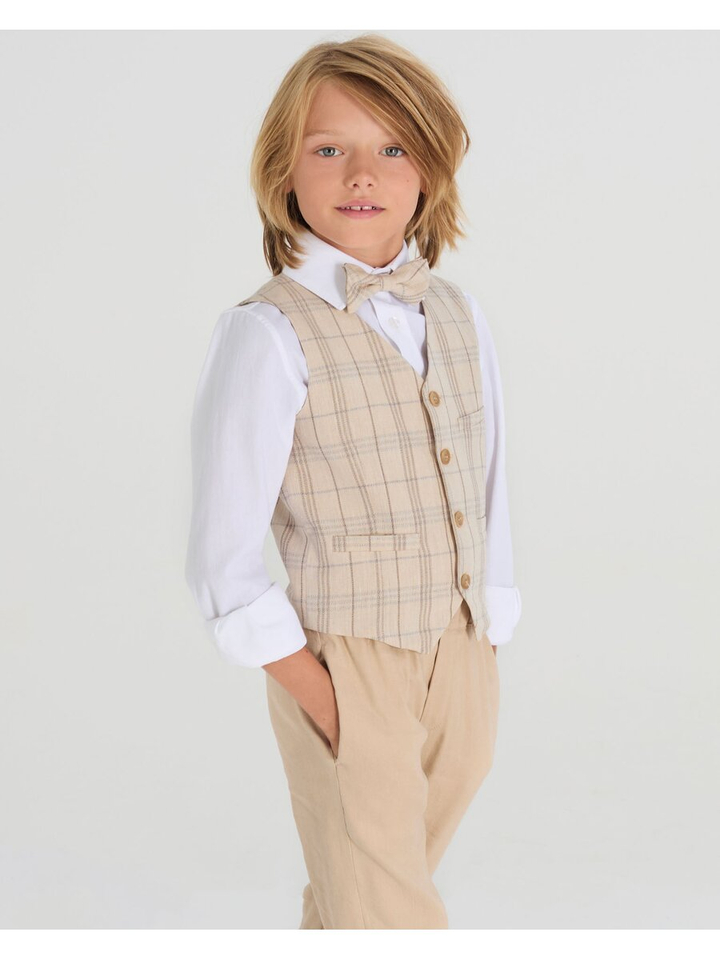 Beige geruite gilet communie Hannes Blue Bay