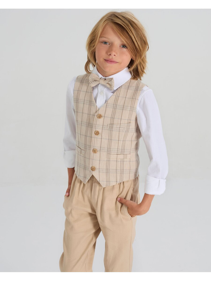 Beige geruite gilet communie Hannes Blue Bay