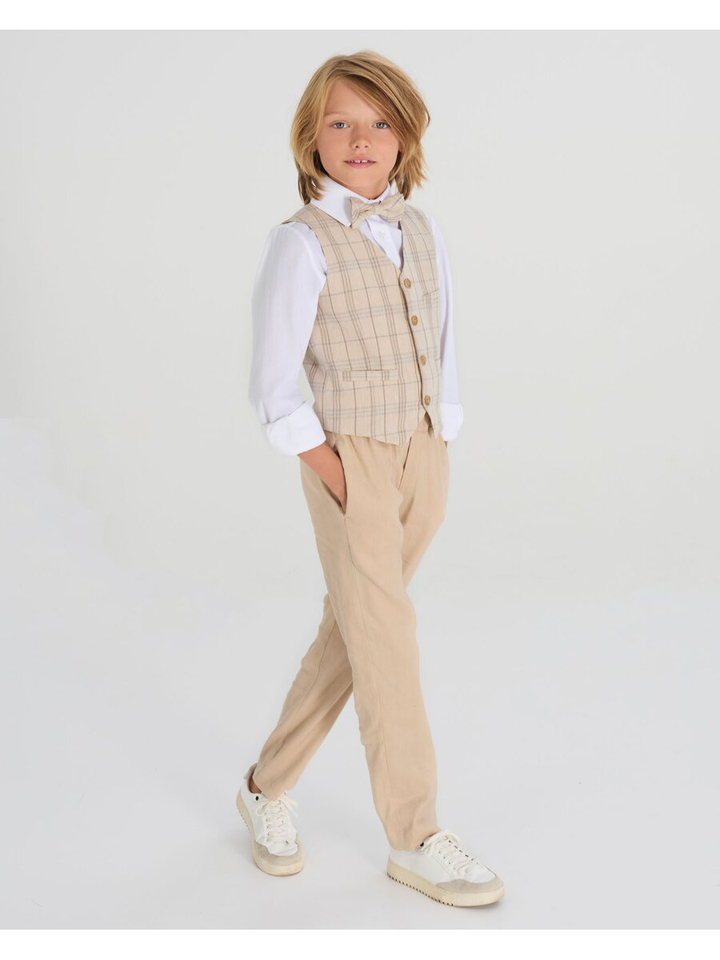 Beige geruite gilet communie Hannes Blue Bay