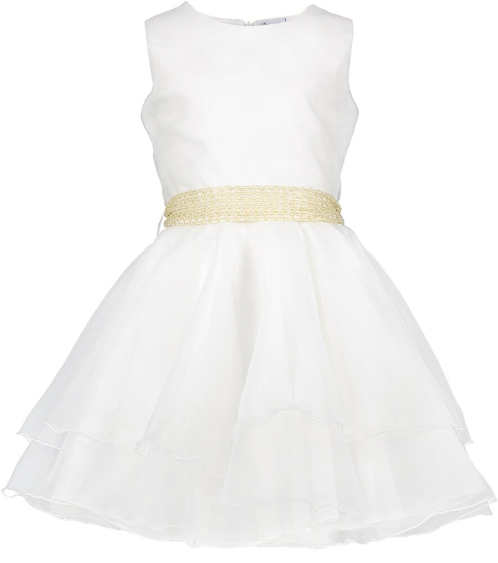 Witte jurk in tulle met goudkleurig gehaakt detail Diamante Blu