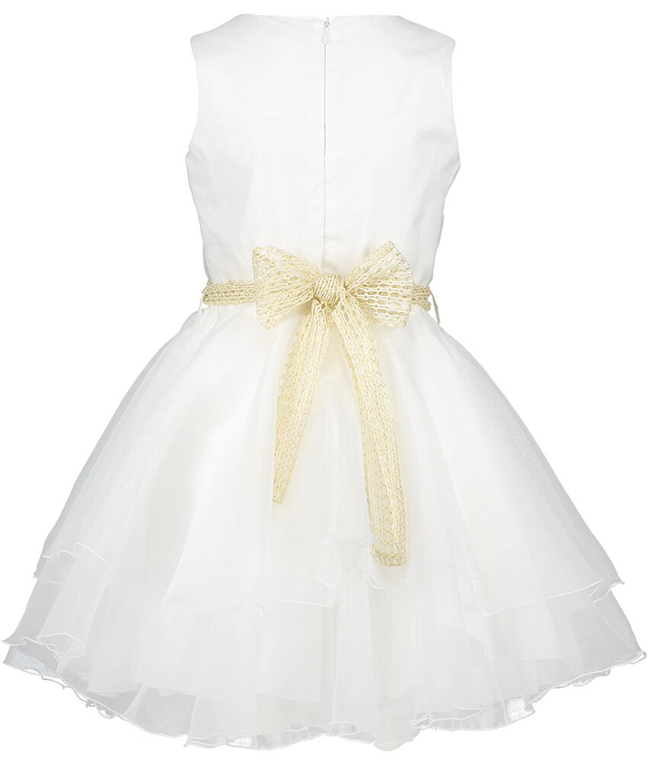 Witte jurk in tulle met goudkleurig gehaakt detail Diamante Blu