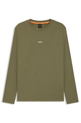 Kaki groene t-shirt met merknaam Tchark Hugo Boss