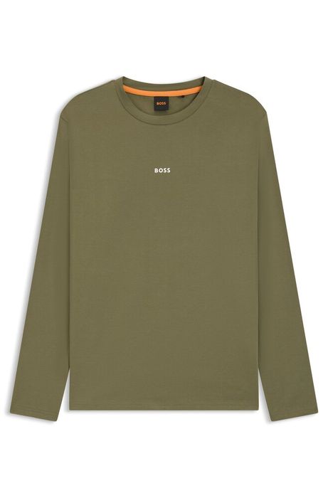 Kaki groene t-shirt met merknaam Tchark Hugo Boss