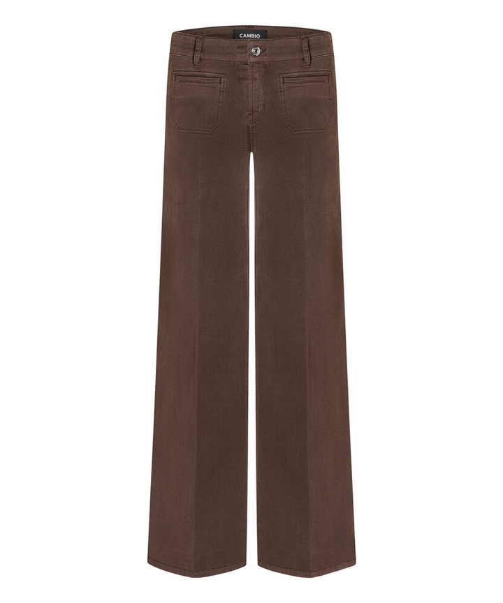 Bruine straight fit broek met opgestikte zakken Tess Cambio 