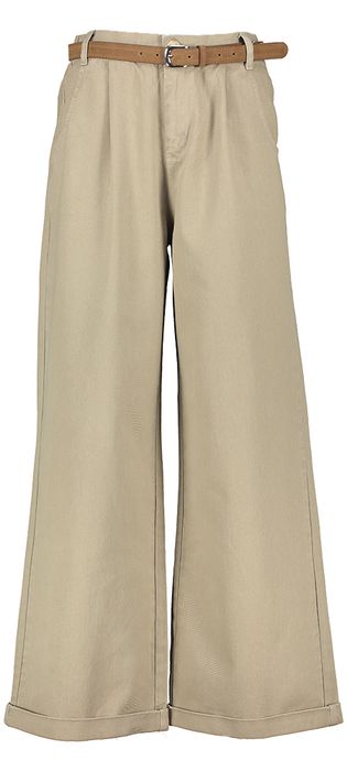 Beige wide leg broek met hoge taille en bruine riem Steffi HW Wide Withblack