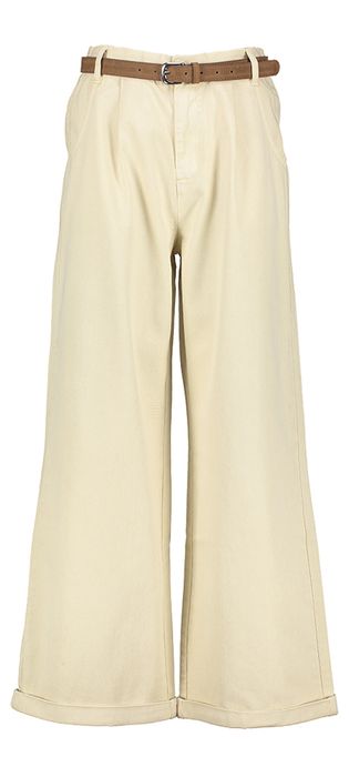 Beige wide leg broek met hoge taille en bruine riem Steffi HW Wide Withblack
