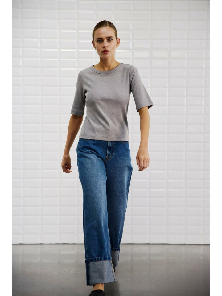 Grijze t-shirt met driekwart mouw Lullu Withblack