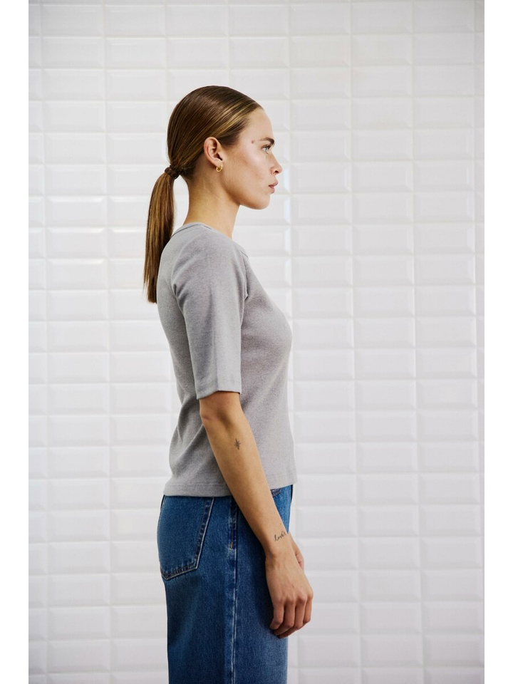 Grijze t-shirt met driekwart mouw Lullu Withblack