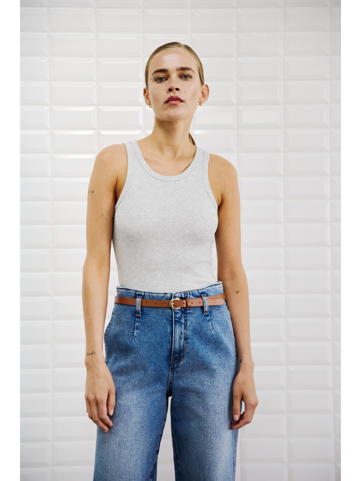 Grijze basic top Dordi Tank Withblack