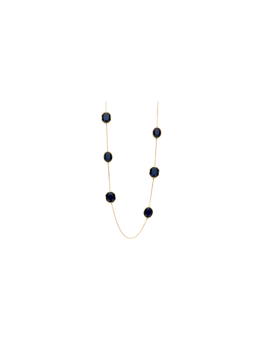 Donkerblauwe lange halsketting met ronde en hoekige harsstenen Les Cordes