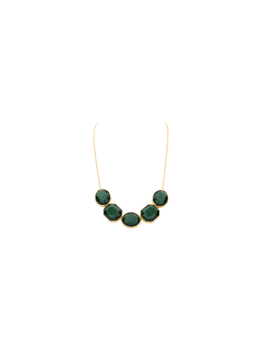 Groene lange halsketting met ronde en hoekige harsstenen Les Cordes