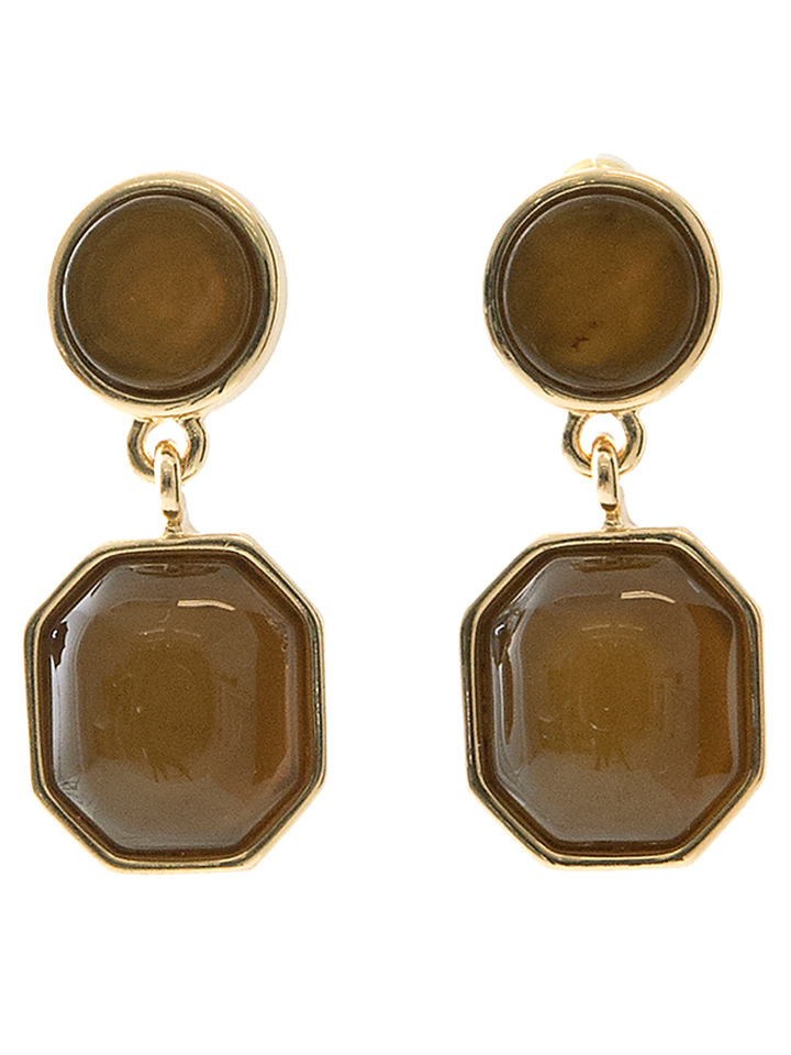 Bruine oorbellen met ronde en hoekige harsstenen Les Cordes