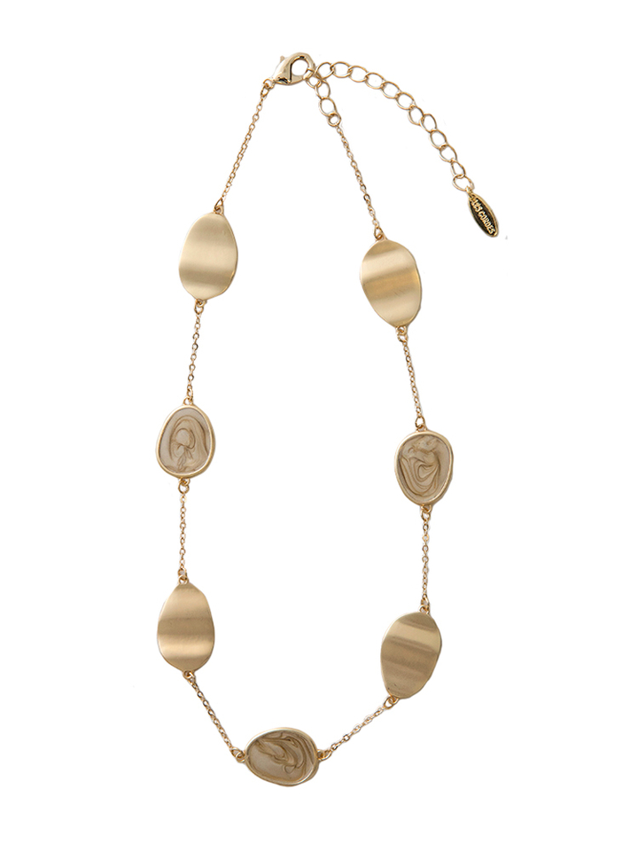 Lange halsketting met beige en goudkleurige elementen Les Cordes 