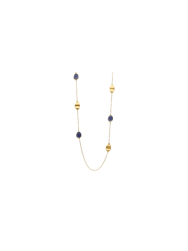 Lange halsketting met blauwe en goudkleurige elementen Les Cordes