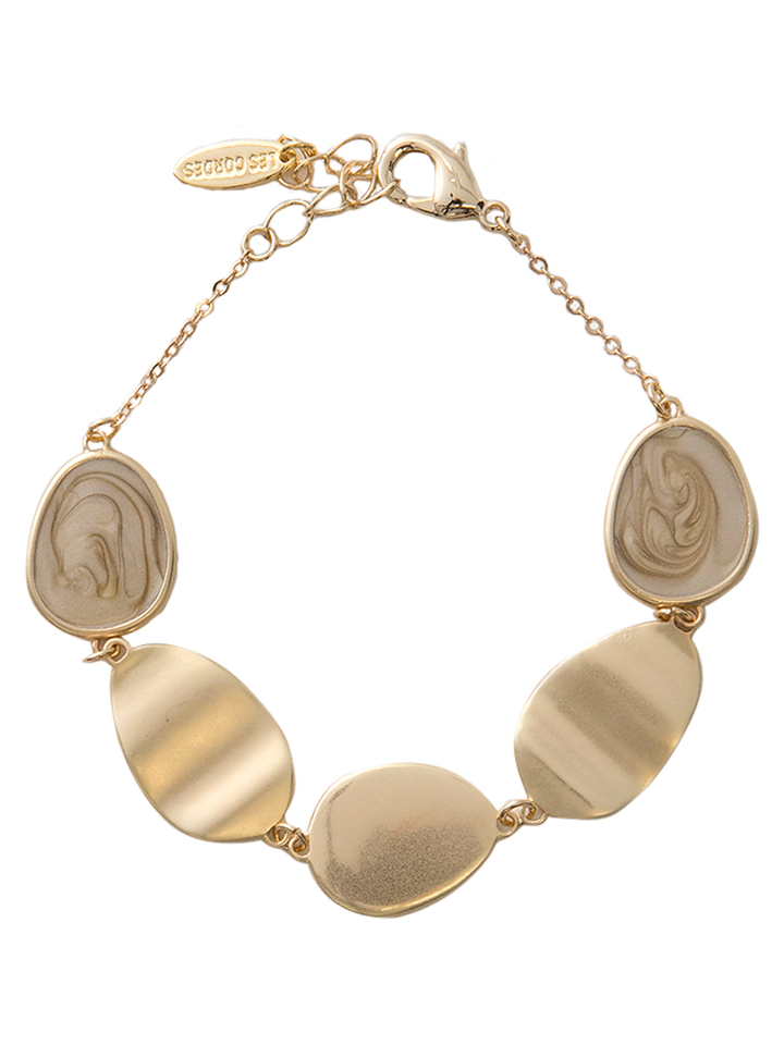 Armband met ecru harsstenen en goudkleurige schakels Les Cordes 