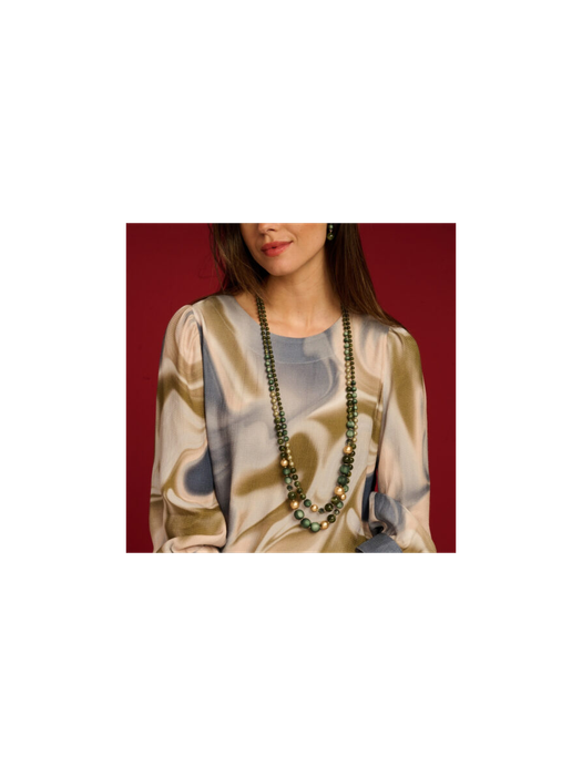 Lange groene halsketting met ronde parels Les Cordes