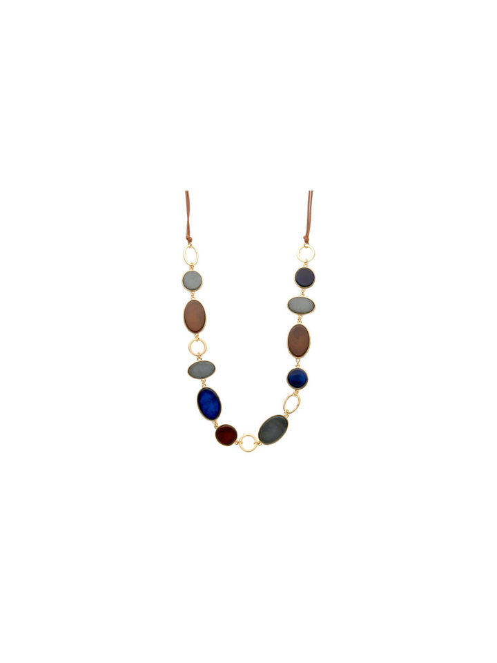 Lange multicolor halsketting ovale stenen Les Cordes 