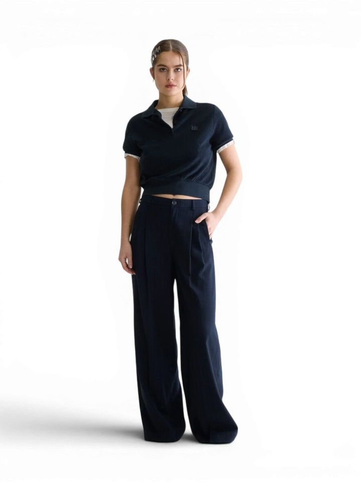 Blauwe flare broek met streep Volkert Bellerose