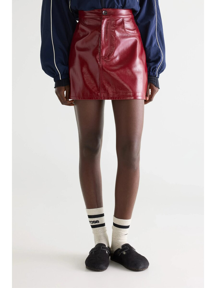 Bordeaux minirok in imitatieleer Sour Bellerose